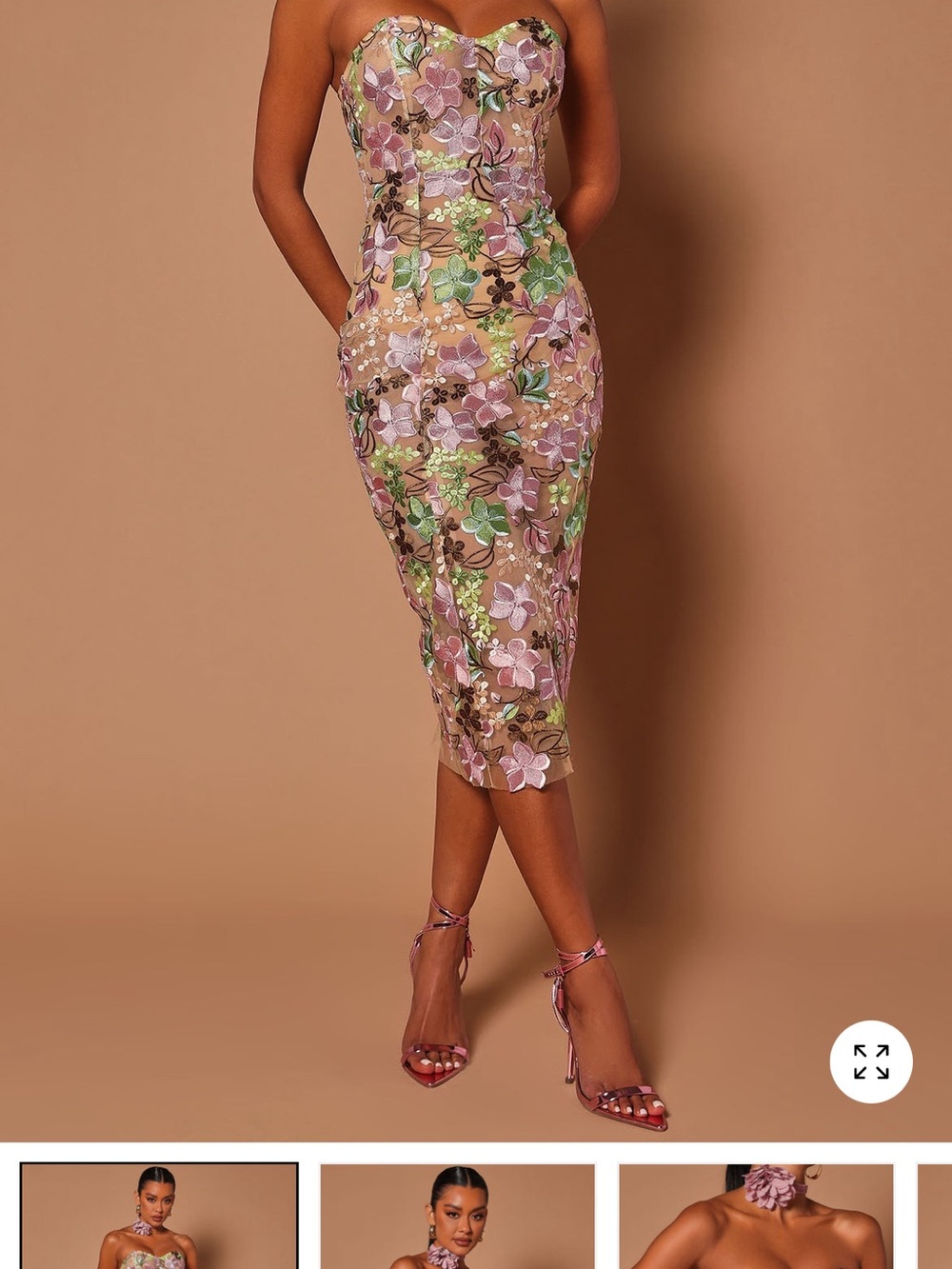 Strapless Pink Floral Lace Midi Skirt New with Tags